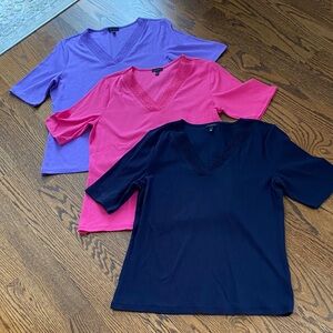 Talbots Three V-Neck Ribbed Tees in Navy, Pink & Lavender